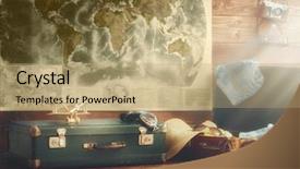  Presentation with vintage world travel - Presentation design with adventure time - travel preparation suitcase clothing background and a coral colored foreground