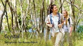  Presentation with helping others two hands woman - Amazing PPT layouts having adventure trail - two beautiful attractive woman hiking backdrop and a gold colored foreground