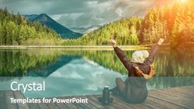  Presentation with autumn blue - Cool new presentation with happy young woman sitting backdrop and a seafoam green colored foreground