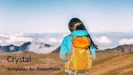  Presentation with adventure - Cool new presentation theme with adventure travel hike in volcano backdrop and a gold colored foreground