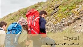  Presentation with travel friends - Slides having adventure-travel-tourism-hike background and a coral colored foreground