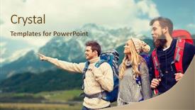  Presentation with travel friends - Audience pleasing PPT theme consisting of explore family - adventure travel tourism hike backdrop and a cream colored foreground