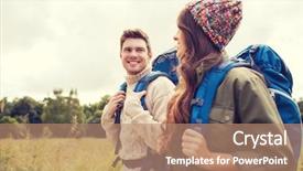  Presentation with time travel - Theme consisting of adventure travel tourism hike background and a coral colored foreground