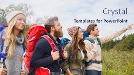  Presentation with travel friends - PPT layouts consisting of adventure-travel-tourism-hike background and a sky blue colored foreground