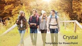  Presentation with hike forest - Slide deck featuring adventure travel tourism hike background and a yellow colored foreground