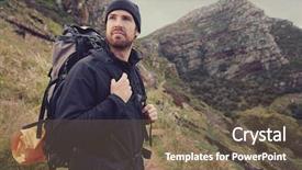  Presentation with trekking - Beautiful slide set featuring adventure trekking man in mountains backdrop and a violet colored foreground