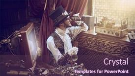  Presentation with steampunk - Slide set with adventure-world-of-steampunk-scientist background and a tawny brown colored foreground