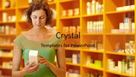  Presentation with drug pharmacy - Slide deck featuring adverse drug reaction - customer in pharmacy reading information background and a gold colored foreground