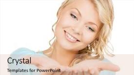  Presentation with promotion - Cool new presentation theme with advertisement business promotion concept - woman backdrop and a coral colored foreground