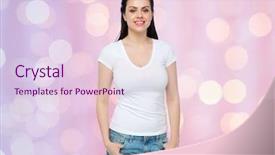  Presentation with serenity - Amazing PPT layouts having advertisement clothing and people concept - happy smiling young woman or teenage girl in white t-shirt over rose quartz and serenity holidays lights background backdrop and a sky blue colored foreground