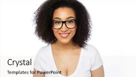  Presentation with african ethnicity - Beautiful presentation featuring advertisement education ethnicity vision and people concept - happy smiling young african woman or teenage student girl in eyeglasses and white t-shirt backdrop and a sky blue colored foreground