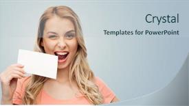  Presentation with teenage girl - Presentation theme having advertisement invitation message and people background and a lemonade colored foreground