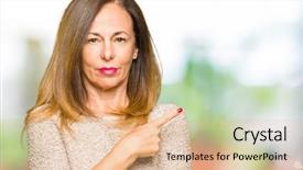  Presentation with advertisement - Colorful presentation design enhanced with advertising - beautiful middle age woman wearing backdrop and a coral colored foreground