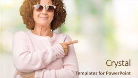  Presentation with middle ages portrait - PPT theme featuring advertising - beautiful middle ager senior woman background and a cream colored foreground