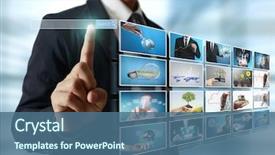  Presentation with advertising - Presentation consisting of advertising - businessmen and reaching images streaming background and a ocean colored foreground