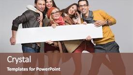  Presentation with friends - Audience pleasing presentation theme consisting of advertising - group of young friends backdrop and a tawny brown colored foreground