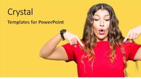  Presentation with advertisement - Beautiful theme featuring advertising - young beautiful woman wearing casual backdrop and a yellow colored foreground