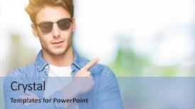  Presentation with young man on the phone - Audience pleasing theme consisting of advertising - young handsome man wearing sunglasses backdrop and a light blue colored foreground