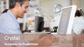  Presentation with desk - Slide deck with advertising agency - man using mobile phone background and a coral colored foreground