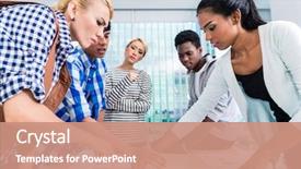  Presentation with advertising - Presentation design featuring advertising agency team choosing key background and a coral colored foreground