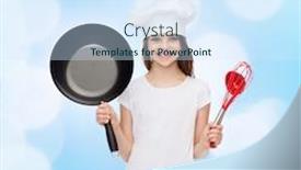  Presentation with advertising - Colorful slides enhanced with t-shirt and cooking hat backdrop and a sky blue colored foreground