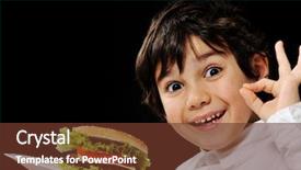  Presentation with burger - Colorful presentation enhanced with kid serving burger backdrop and a tawny brown colored foreground