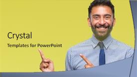  Presentation with fingers - Slide deck with indicator managment - adult hispanic business man background and a yellow colored foreground