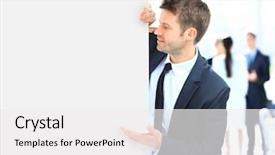  Presentation with blank - PPT theme enhanced with paper presentation - business man holding a long background and a white colored foreground