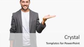 Presentation with hand palm - PPT theme having job advertisment - young handsome business man background and a white colored foreground