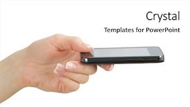  Presentation with white - Cool new PPT theme with advertising media - hand holding mobile isolated backdrop and a  colored foreground