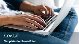  Presentation with laptop - Beautiful presentation theme featuring type communication - close up of a man backdrop and a ocean colored foreground