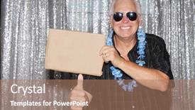  Presentation with sequin - PPT theme with man in a photo booth background and a violet colored foreground