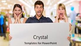  Presentation with man and woman - Presentation design having advertising scary - man holding blank placard background and a light gray colored foreground