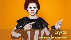  Presentation with black man - PPT layouts having advertising scary - smiling man clown in black background and a tawny brown colored foreground