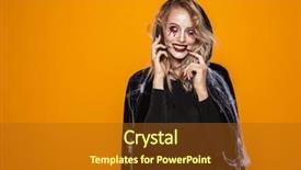  Presentation with smartphone - Beautiful theme featuring advertising scary - smiling woman witch talking backdrop and a tawny brown colored foreground