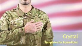  Presentation with american heart - Presentation theme featuring advertising war - part of a soldier background and a tawny brown colored foreground