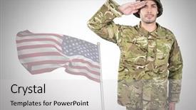  Presentation with american flag - Beautiful slide deck featuring advertising war - soldier in front backdrop and a light gray colored foreground