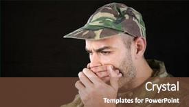  Presentation with black light - Slide deck featuring advertising war - worried soldier foreground with cup background and a tawny brown colored foreground