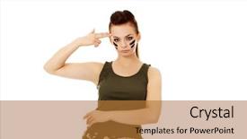  Presentation with gun - Audience pleasing PPT theme consisting of advertising war - young beautiful soldier woman doing backdrop and a gold colored foreground