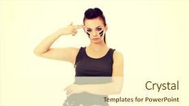  Presentation with futuristic combat soldier - Presentation design enhanced with advertising war - young beautiful soldier woman doing background and a cream colored foreground