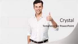  Presentation with man looking up happy - PPT theme with favoriets - portrait of a happy young background and a lemonade colored foreground