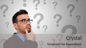  Presentation with doubts - Beautiful presentation featuring advice - portrait of a thoughtful man backdrop and a light gray colored foreground