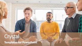  Presentation with listening and communication skills - PPT layouts with advice of psychotherapist among intercultural background and a coral colored foreground