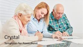  Presentation with home documents - Presentation theme featuring advises senior couple on tax background and a lemonade colored foreground