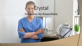  Presentation with receptionist - Slides enhanced with advisory - young female receptionist in hospital background and a light gray colored foreground