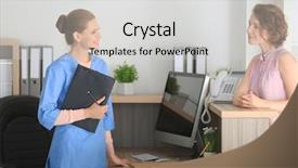  Presentation with receptionist - Amazing presentation having advisory - young female receptionist with client backdrop and a light gray colored foreground