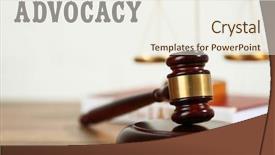  Presentation with gavel - Audience pleasing presentation theme consisting of law concept text advocacy - wooden judges gavel on wooden backdrop and a sky blue colored foreground
