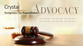  Presentation with gavel - PPT theme with law concept text advocacy - wooden judges gavel on wooden background and a lemonade colored foreground