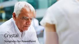  Presentation with werry old man and gis music - Presentation enhanced with nursing managment - pensive old business man sitting background and a lemonade colored foreground