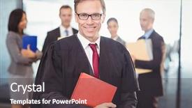  Presentation with law - Theme having portrait of lawyer holding background and a dark gray colored foreground